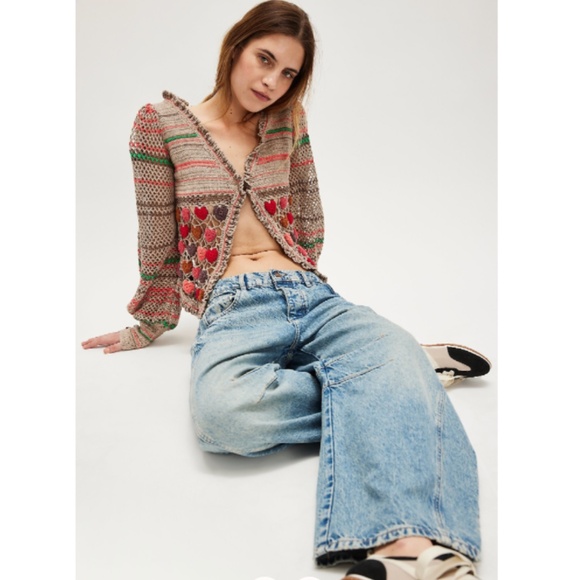 BNWT HTF FREE PEOPLE Moonlight Heart Eyes Cardi M Sold Out - Picture 3 of 5